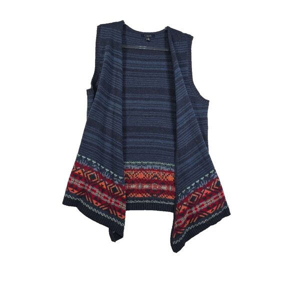 Chaps Vintage Sweater High Low Vest Women's Size Large Blue Aztec Southwestern - Picture 5 of 8